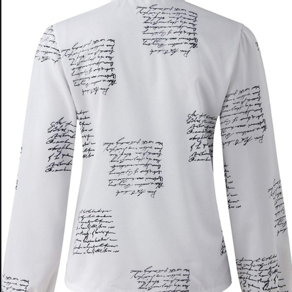 White Ruffle Script Print Blouse - Picture 2 of 3
